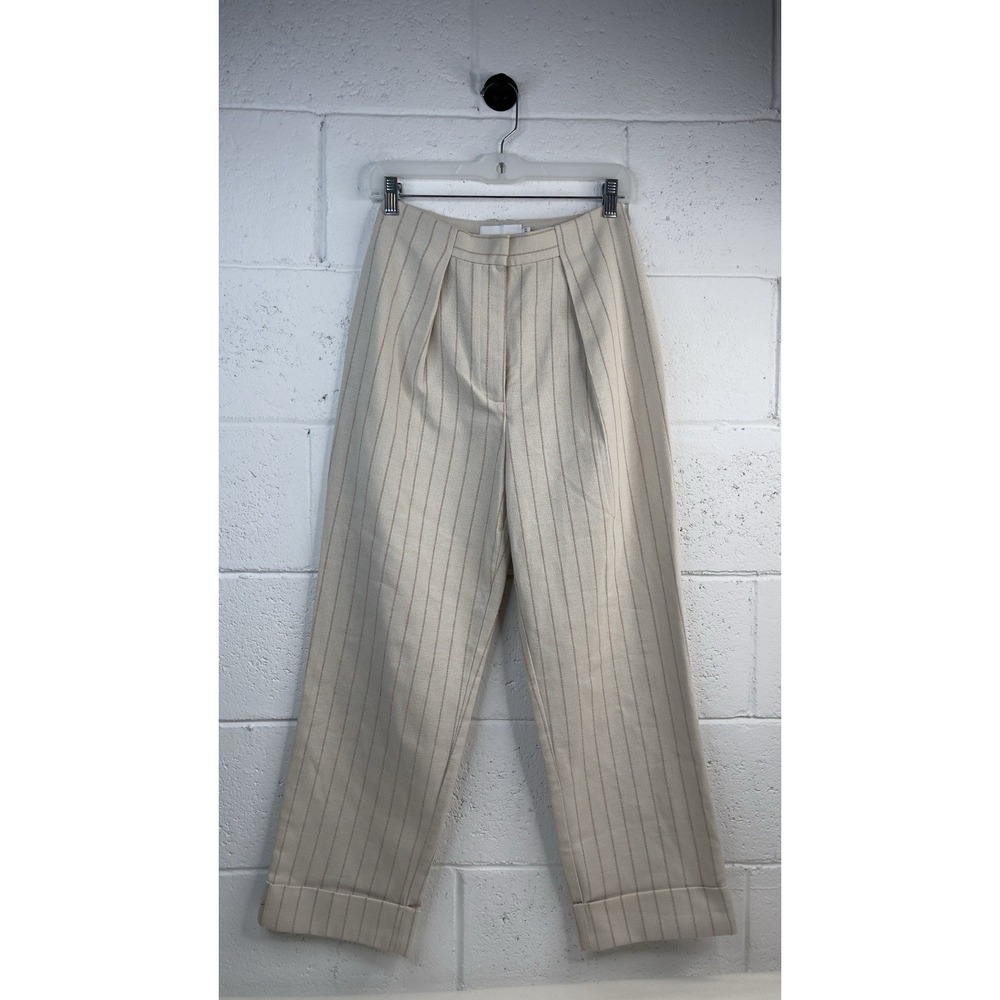 Significant Other Womens Striped High Rise Cuff Straight Leg Pants Beige Size 2